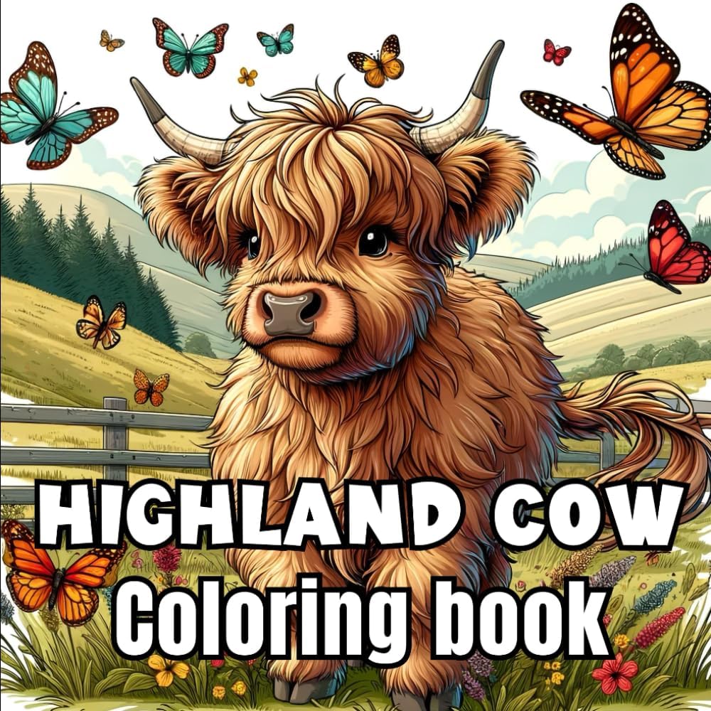 Highland Cow Coloring Book: 50 Beautiful Scottish Cows Coloring Pages for Adults and Kids