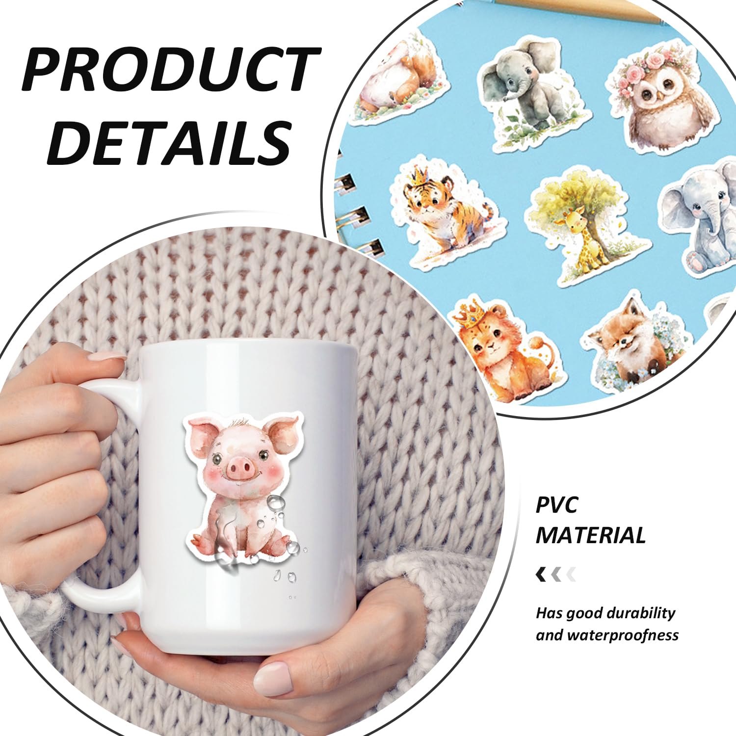 EJUFNS 100 Cute Watercolor Animal Stickers, Cartoon Creative Animal Stickers for Children Diy Decorative Graffiti Stickers - Image 3