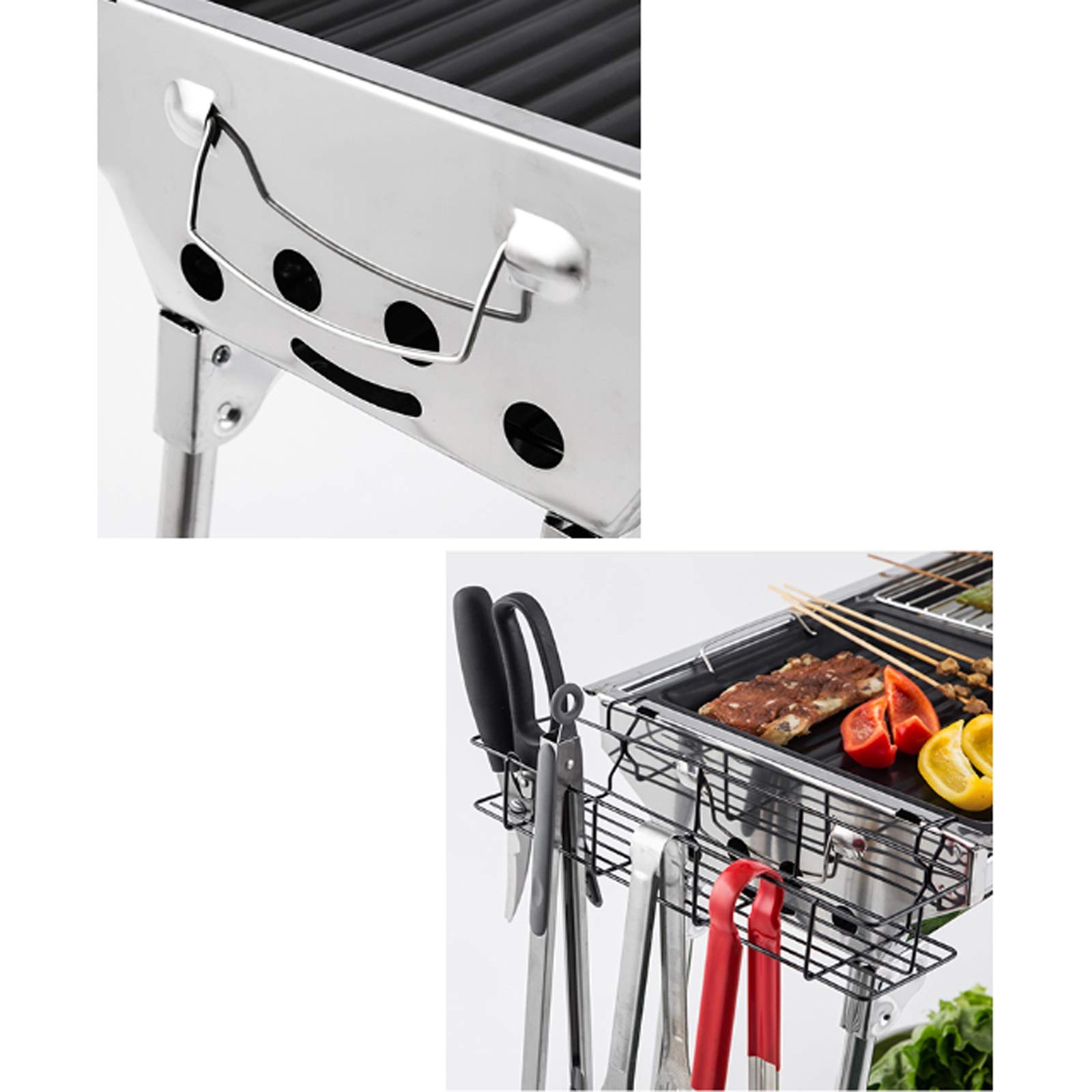 Barbecue Griglia a Carbone Griglie per barbecue pieghevoli inossidabile da esterno Picnic Barbecue Rack Grill Grill Stufa a carbonizzatore Accessori per picnic Adatto per 3-6 persone, argento Utensile