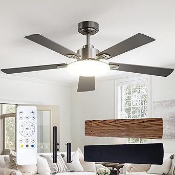 Passky Ventilatore a soffitto con luce silenzioso 132cm, Comando a distanza, Motore CC, 3 regolazioni di colore, Funzione estate-inverno, 6 velocità, Temporizzatore, Interno/esterno, Nero [Classe di ...