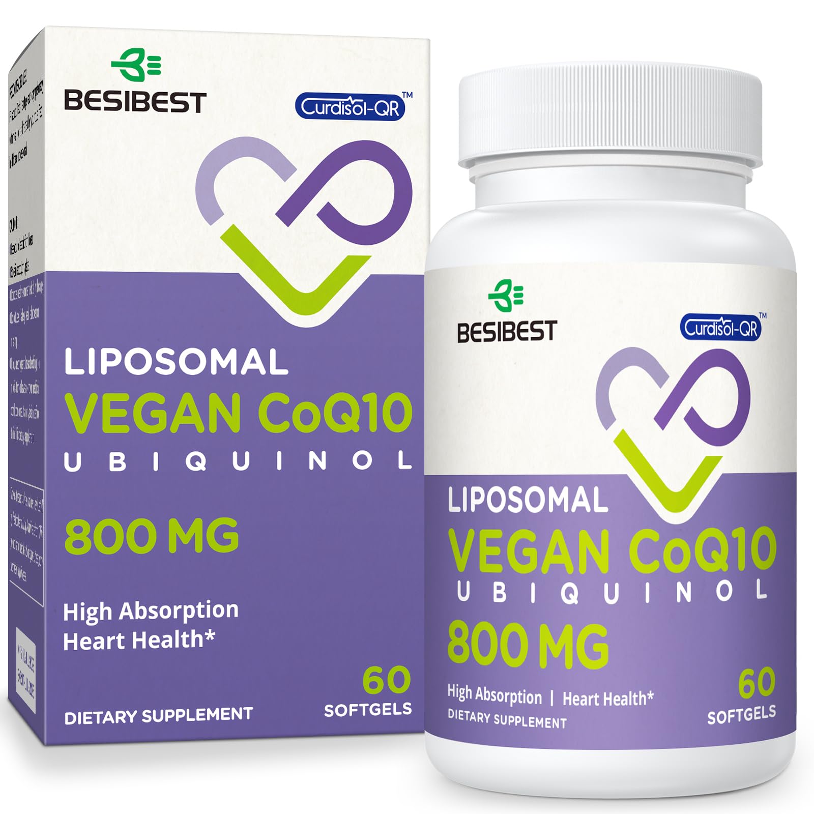 Liposomal Ubiquinol CoQ10 800 MG Softgel, High Absorption CoQ10 Ubiquinol Supplement, Active Coenzyme Q10 800mg, Powerful Antioxidant for Heart & Brain Function, Energy Production, 60 Vegan Softgels 60 Count (Pack of 1)