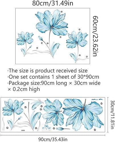 Miniatura 4 de Calcomanías de pared con diseño de flores de color azul claro, diseño de peonía de loto de sacinora para bricolaje, calcomanías de pared de vinilo