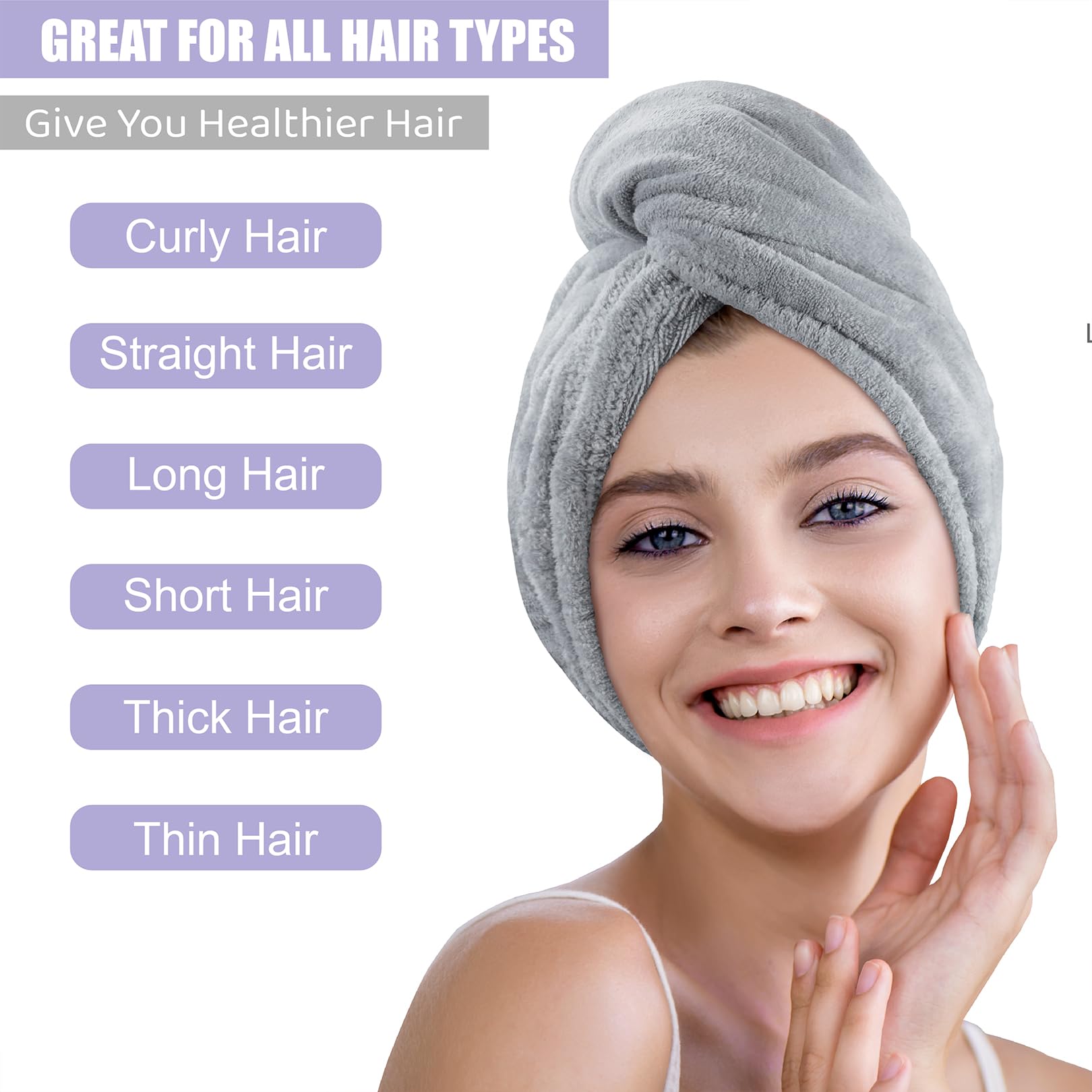 Asciugamani in microfibra per capelli in confezione da 2, turbante anti crespo, ad asciugatura rapida, ad assorbimento rapido, da donna, turbante per capelli ricci e bagnati, per ragazze e