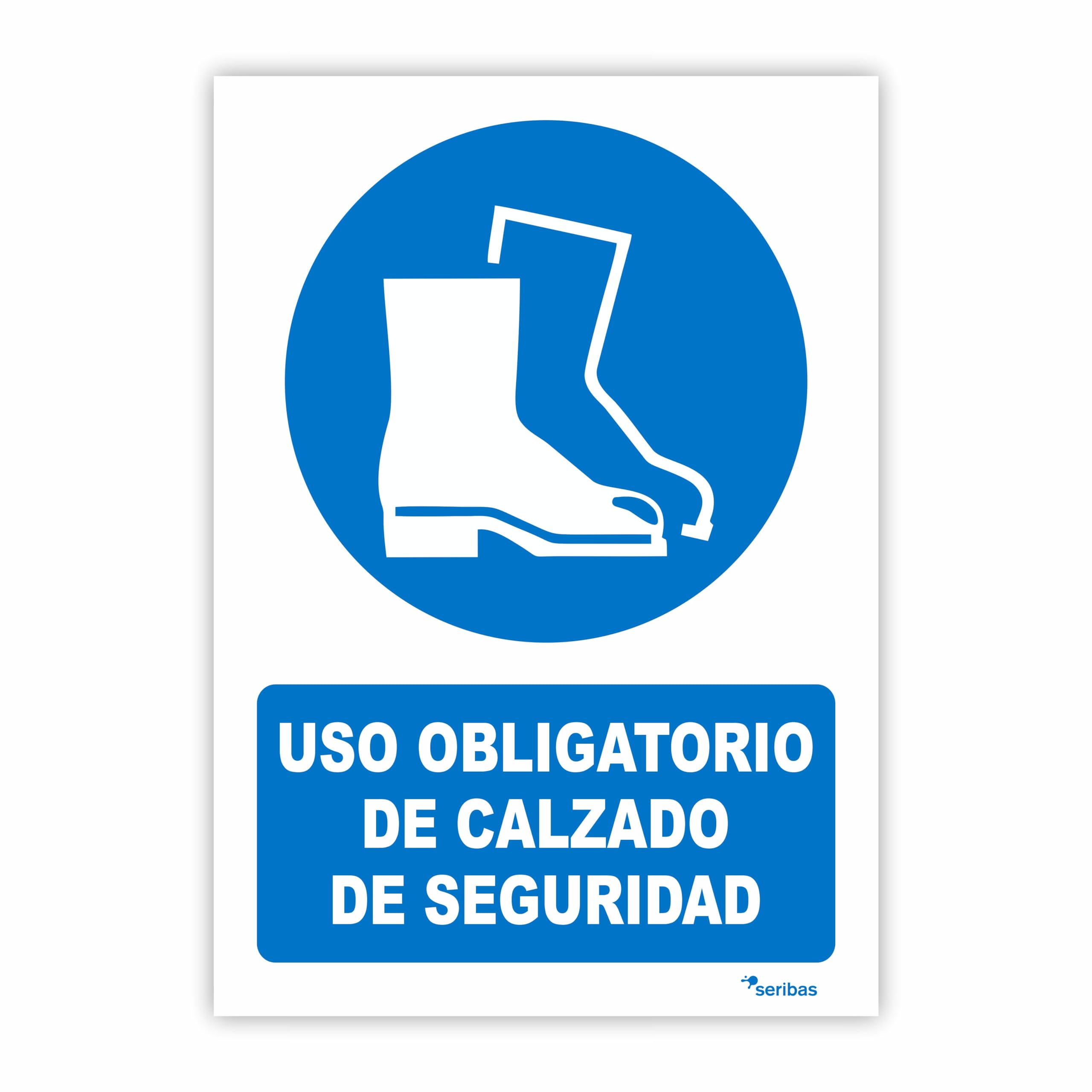 Seribas Señal Uso Obligatorio de Calzado de Seguridad, Cartel de PVC 0,​7 mm A4 21 x 30 cm Tinta y Material Resistente Interiores y Exteriores