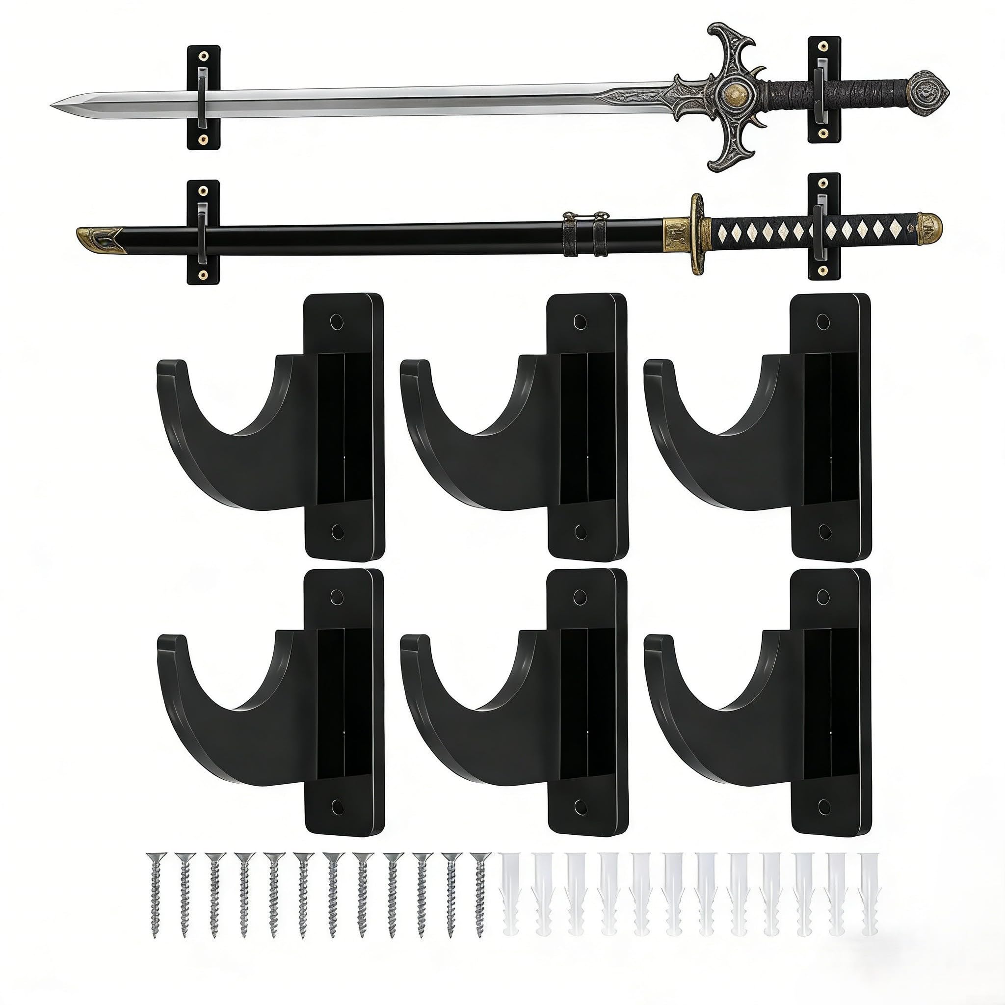 PureBowlic Acrylic Light Saber Wall Mount Rack Sturdy Clear Display Stand For Collectibles, Horizontal Holder For Swords Axes Umbrellas, Space-Saving Home Office Decor(Black 3-pack)