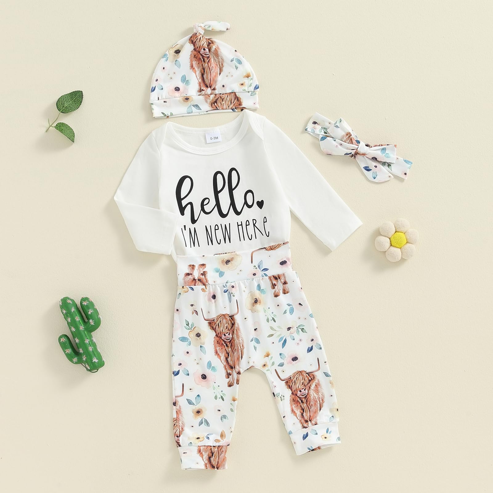 SAYOO Western Newborn Baby Boys Grils Outfit Cow Print Bodysuit+Pant Baby Coming Home From Hospital Fall Country Clothes (White, Newborn)