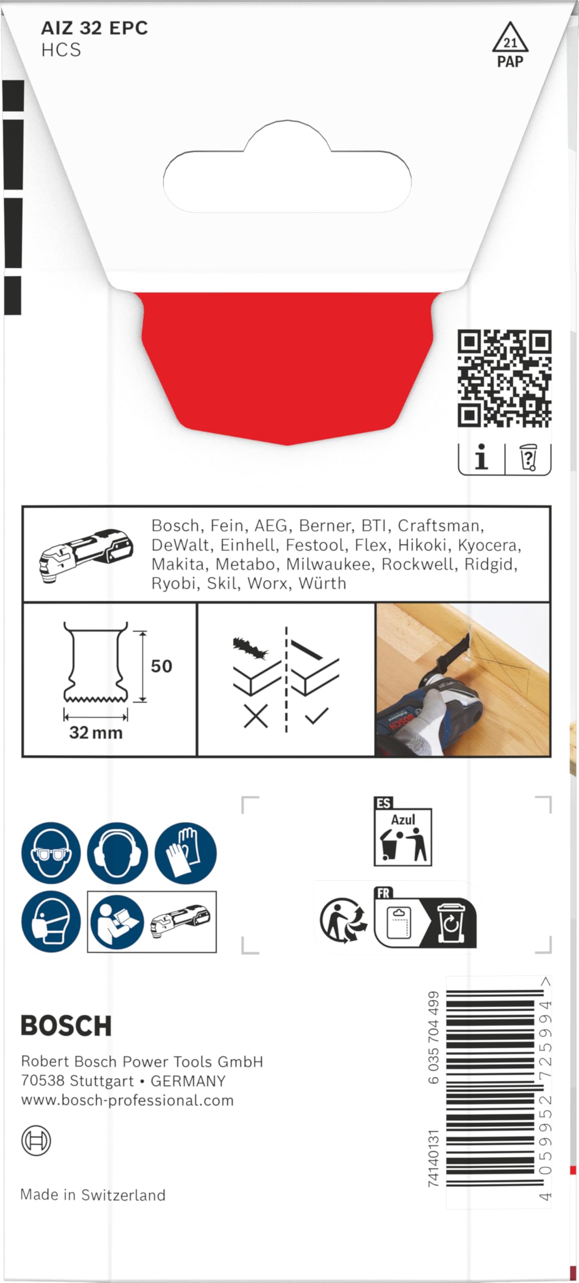 Bosch 1x Brzeszczot do cięcia wgłębnego AIZ 32 EPC (do Miękkie drewno, Szerokość 32 mm, Professional Akcesoria Narzędzie wielofunkcyjne)