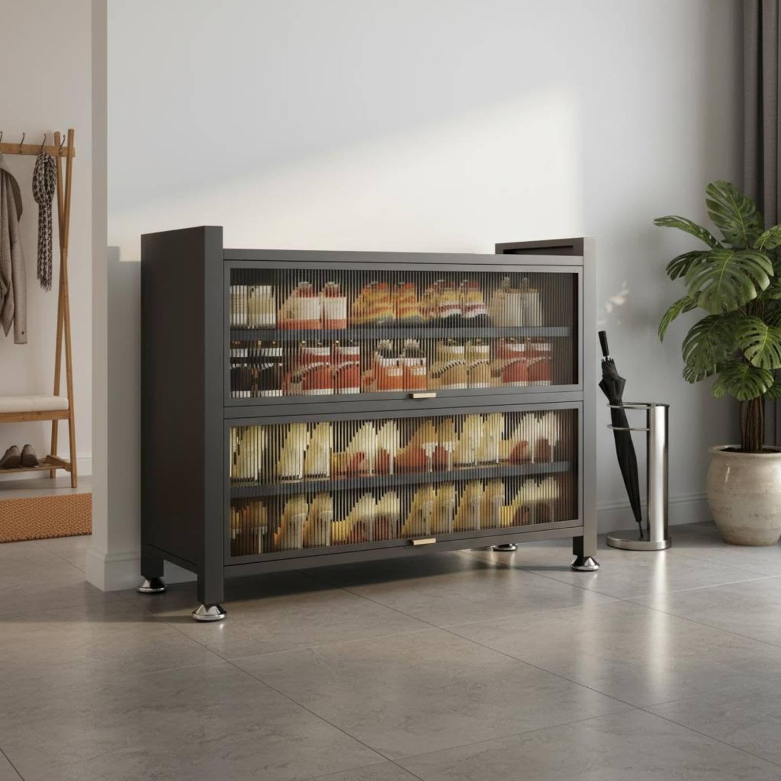 Multi-Layer Footwear Storage Unit Dust-Shielded Large Capacity Metal Footwear Storage Unit Sturdy and Sturdy for Homeowners, Apartment Dwellers 2-Door 5-Layer 80CM Black-image-10