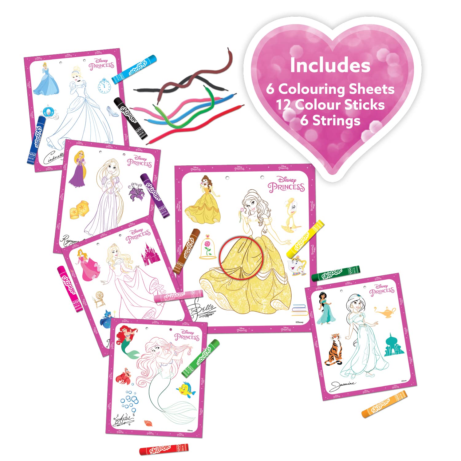 SKOODLE Colouring Frames | DIY Colouring & Painting Art Kit for Kids | 6 Colouring Sheets, 12 Colour Sticks & 6 Hanging Strings 2