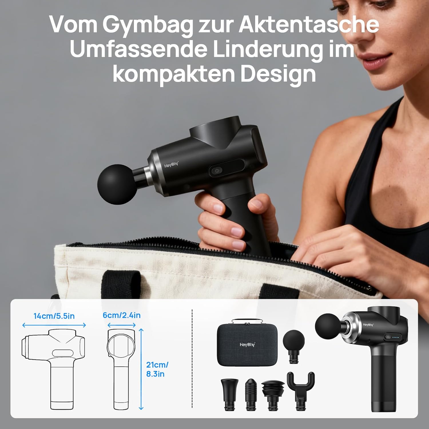 HEYCHY Massage Gun Deep Tissue,Electric Back & Neck Massager for Athletes Pain Relief,FSA Eligible & HSA Approved Percussion Muscle Massager with 5 Speeds 5 Heads,Portable Handheld for Home Gym