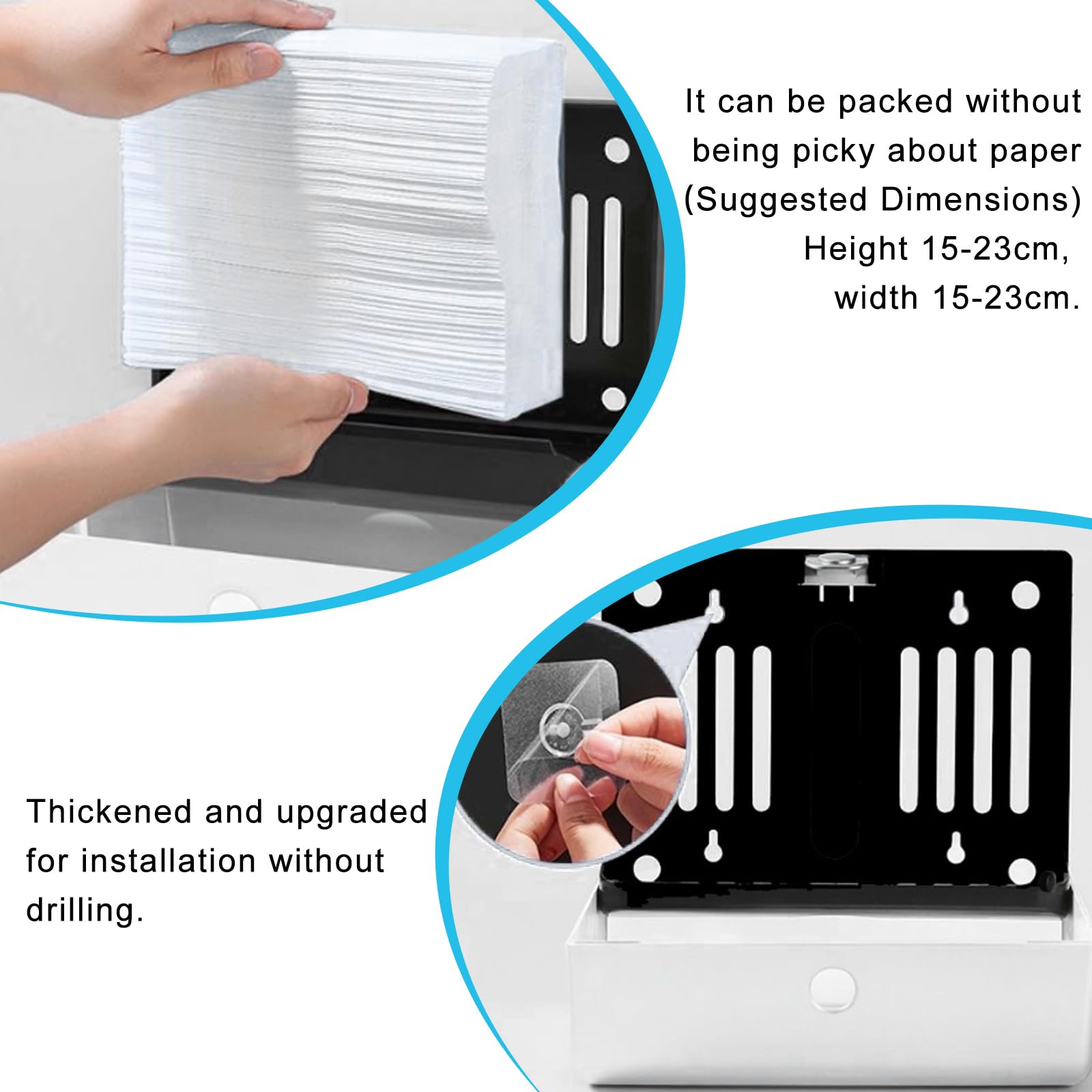 Papierhandtuchspender, Handtuchspender für Papierhandtücher Spender zur Wandmontage, Papierspender, Paper Towel Dispenser Wall für Küche Badezimmer Büro Restaurant, Hält 200 Blatt (Weiß, Ohne Bohren)