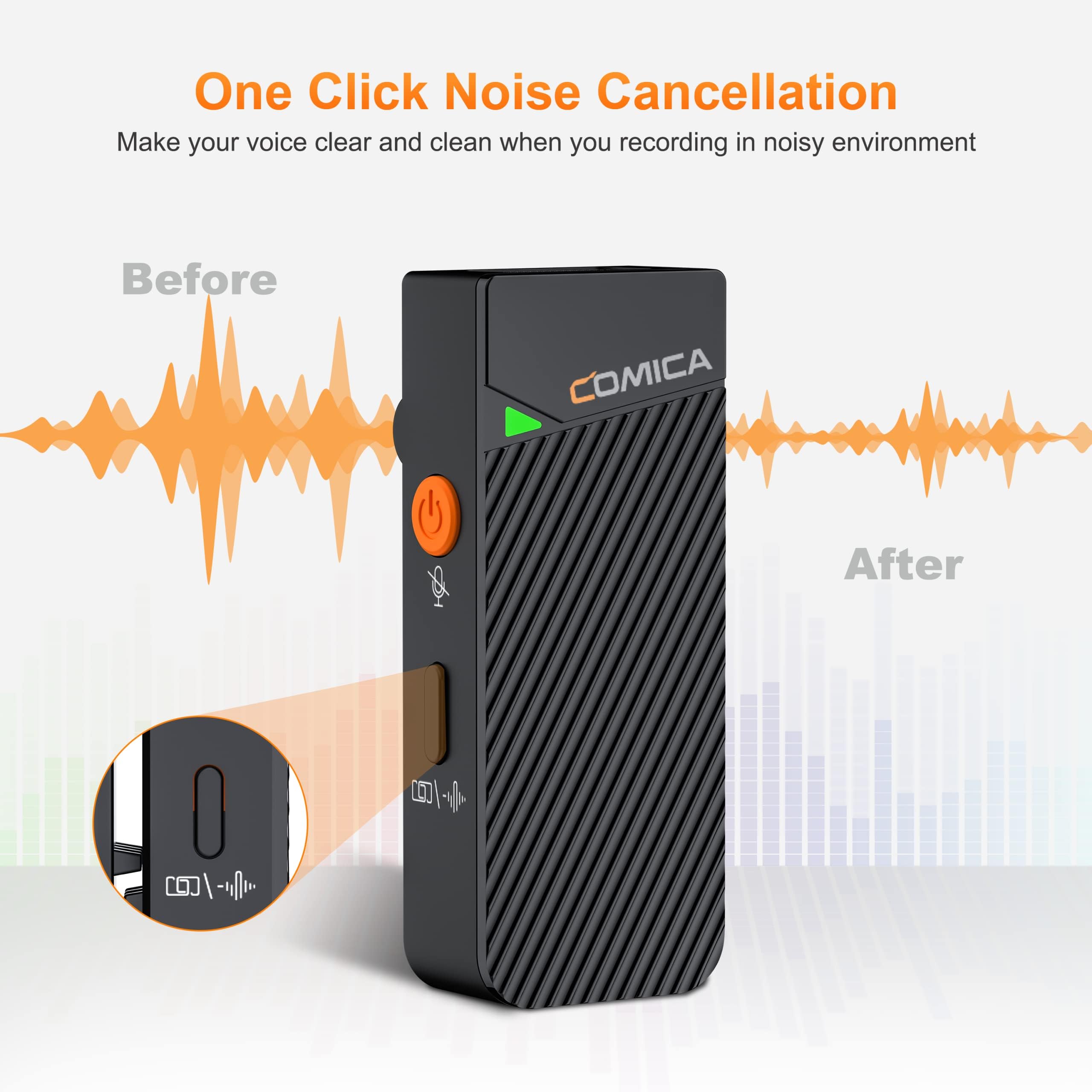 COMICA Vimo C3 Kabellos Lavalier Mikrofon mit 3,5mm & USB C Ausgabe | Ansteckmikrofon, Wireless Microphone, Geräuschunterdrückung einem klick, für Kamera, iPhone, Android, Handy