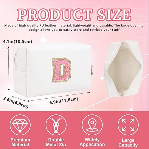 Miniatura 2 de Bolsa de maquillaje personalizada con parche de letra inicial, bolsa de cosméticos con cremallera, Letra blancarosa, Viajes