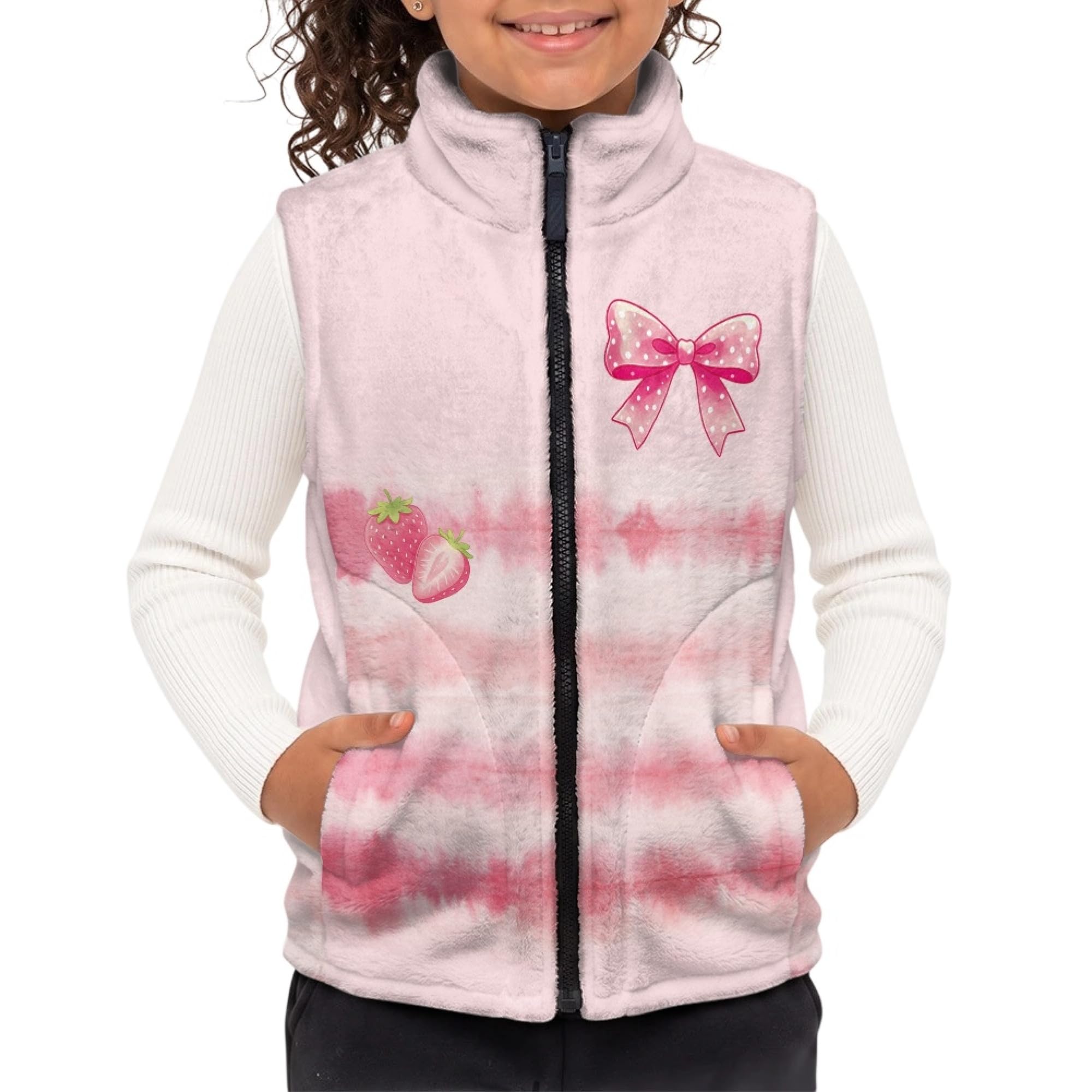Amzbeauty Chaleco de forro polar para niños, sin mangas, estampado de lazo