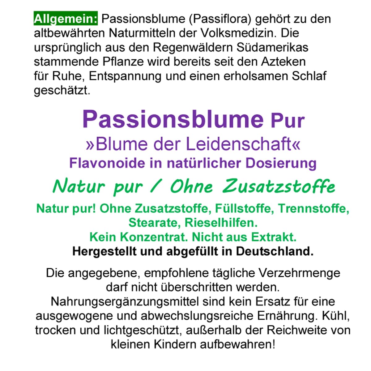 PASSIONSBLUME PUR Passiflora 360 (3x120) Pulver Kapseln. - In der Ruhe liegt die Kraft - Beruhigung & Entspannung + Einschlafen & Durchschlafen + NATUR pur - OHNE ZUSATZSTOFFE. 26675-3