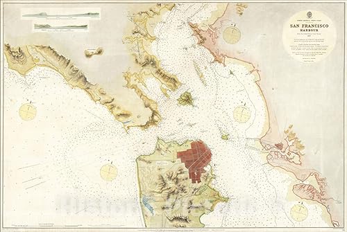Mapa histórico América del Norte - Costa Oeste. San Francisco Harbour from The United States Coast Survey 1877, 1877, J & C Walker, arte de pared