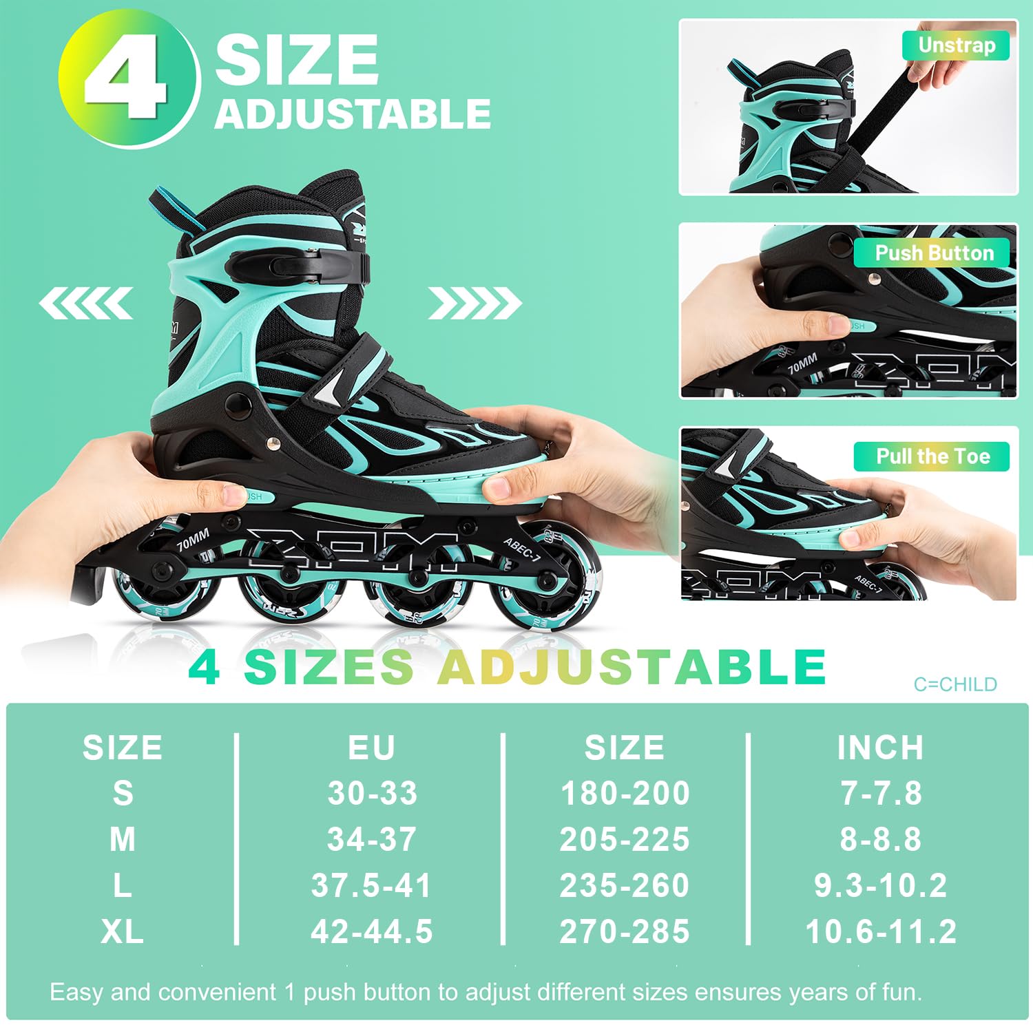 2PM SPORTS Brice Pattini in Linea Regolabili, Ruote Illumina LED, Divertente Inline Skates per Bambina e Bambino e Bambini