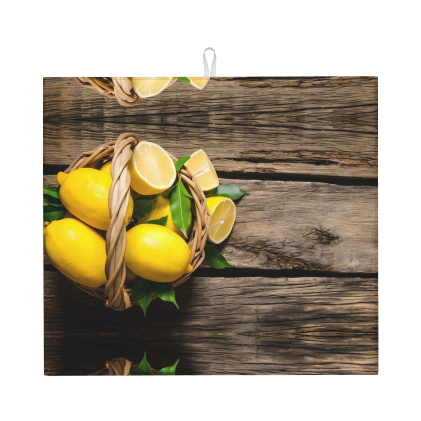 Yyhwhjde Black One Basket Lemons Prints Kitchen Drying Mat – Absorbent Dish Throw For Countertop, Non-Slip Layer With Vibrant Prints, Ideal For Housewarming