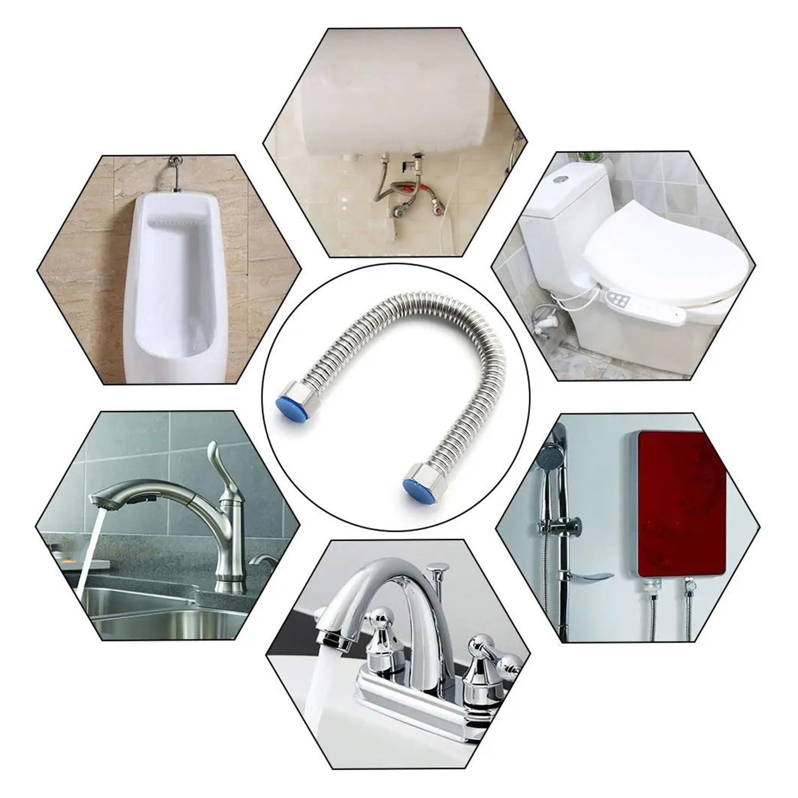 Manguera de grifo de baño de acero inoxidable, tubo corrugado, conector de calentador, tubo de agua de suministro de fontanería, 60 cm de longitud