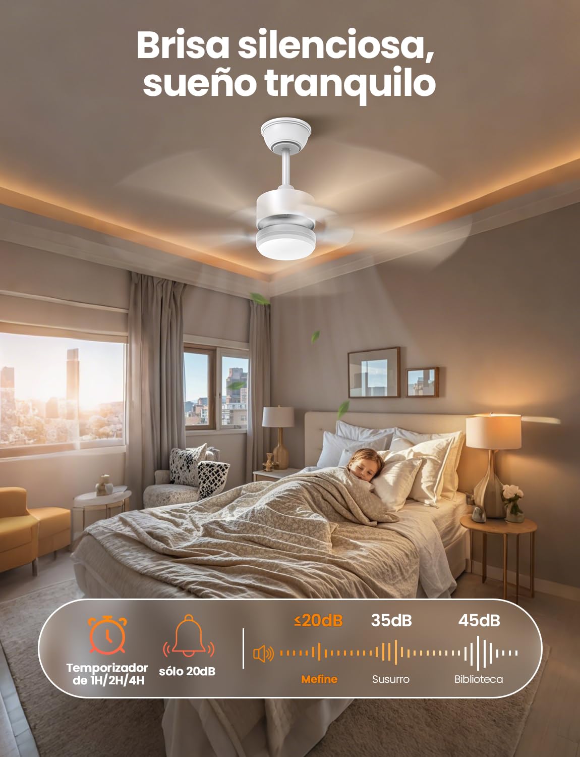 Ventilador de Techo con Luz 106 cm, Silencioso 20 dB, Motor DC, Mando a Distancia, LED Regulable, 6 Velocidades, 5 Aspas Dobles, Función Verano Invierno, Madera Clara/Blanco
