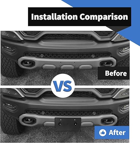 Miniatura 9 de Voodonala Para Dodge RAM 1500 2018-2024 Soporte de matrícula frontal Kit de suspensión de licencia delantera compatible con Dodge RAM 1500 2018-2024