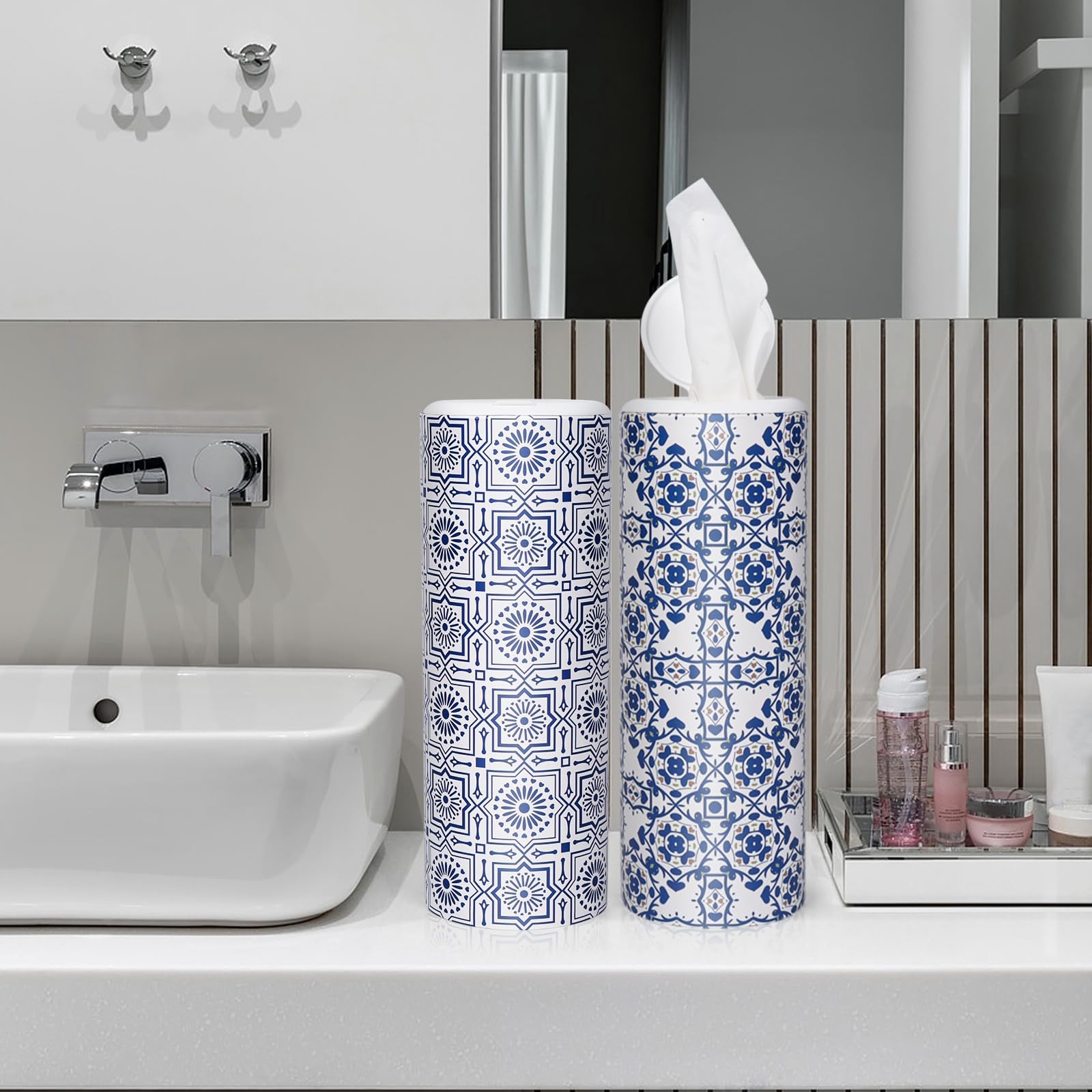 Pack Of 16 Boho Round Tissue Box Tissue Holder For Car With Face Tissues, Cylinder Tissue Holder For Car, Round Containers, Travel Tissues For Car - View #2