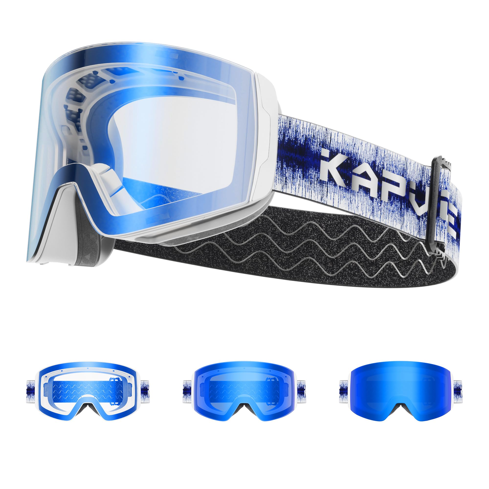 KAPVOE Selbsttönend Skibrille Anti-Beschlag Herren Damen photochromatische Snowboardbrille OTG, UV-Schutz K0718