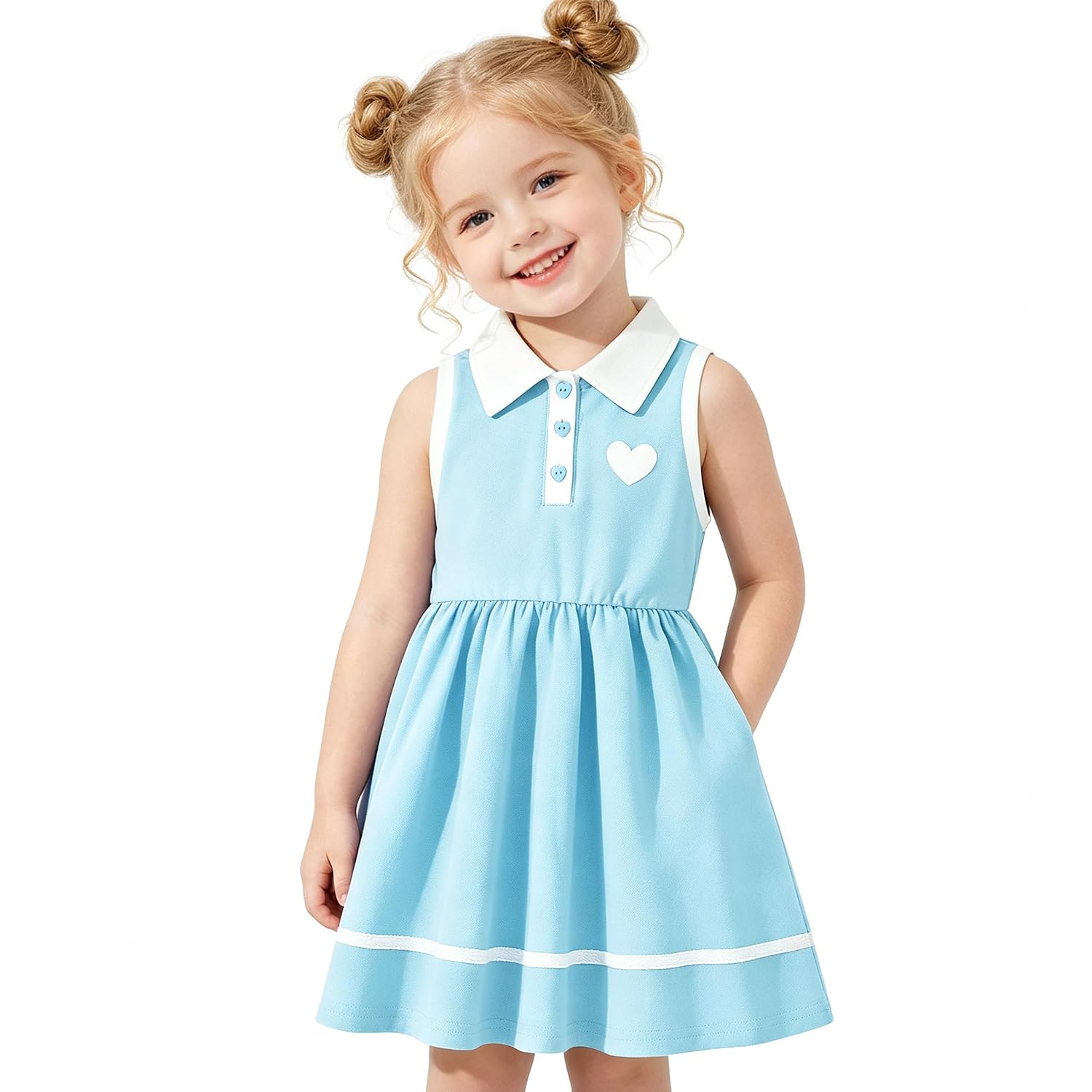 Vestido infantil para meninas de 2 a 9 anos com estampa de coração roupas escolares de algodão sem mangas polo vestido de verão com bolsa