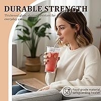 Vista 4 de Paquete de 6 vasos de vidrio acanalados con tapa y pajita de 16 oz, lindos vasos de café helado, vasos de vidrio con tazas para cafetería, Rayas