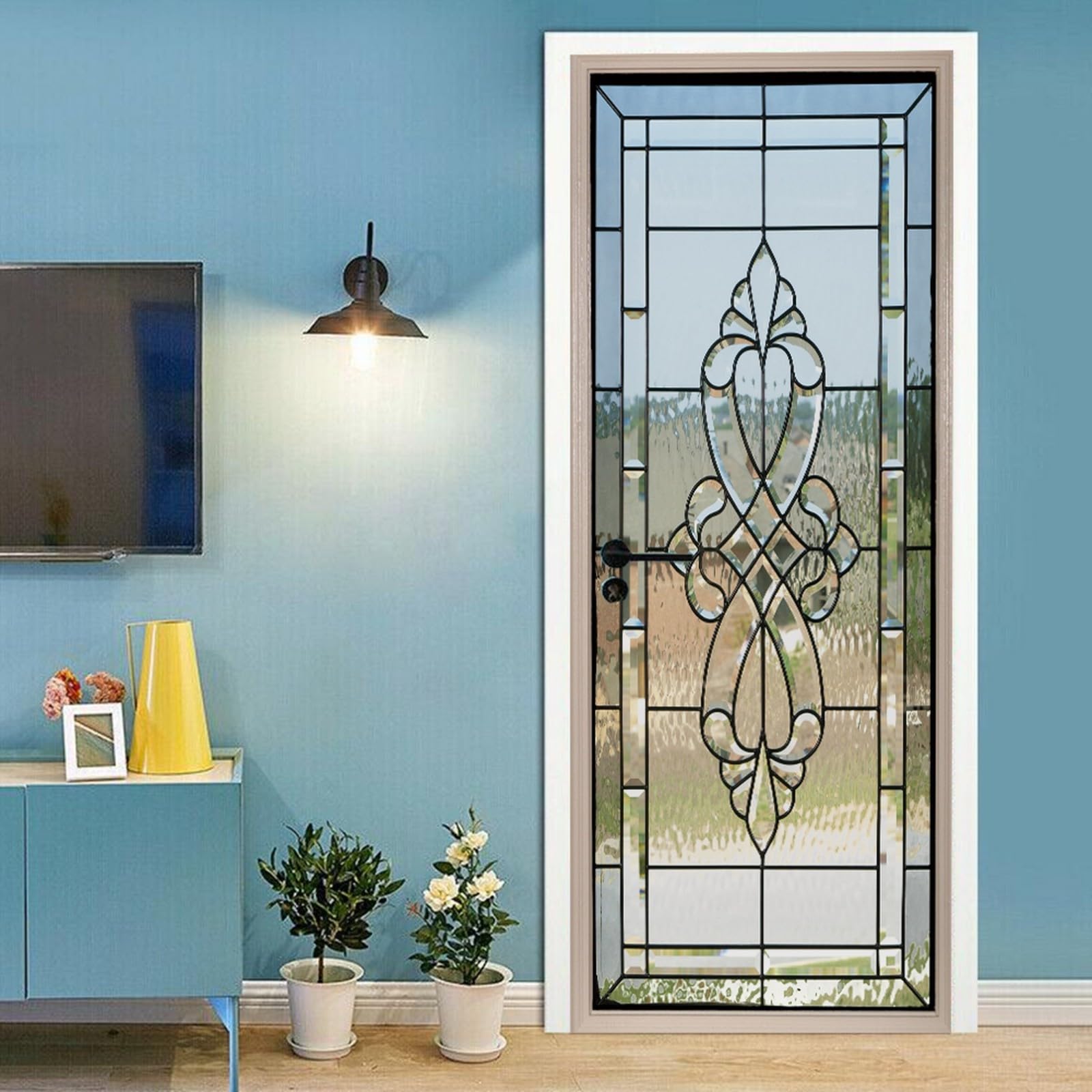 A.Monamour Adesivo Porta Autoadesiva 3D Porta D'Ingresso In Vetro Colorato Vinile PVC Adesivi per Porte Interne Pellicola Adesiva Poster Sticker Murale Parete Carta da Parati 77x200cm