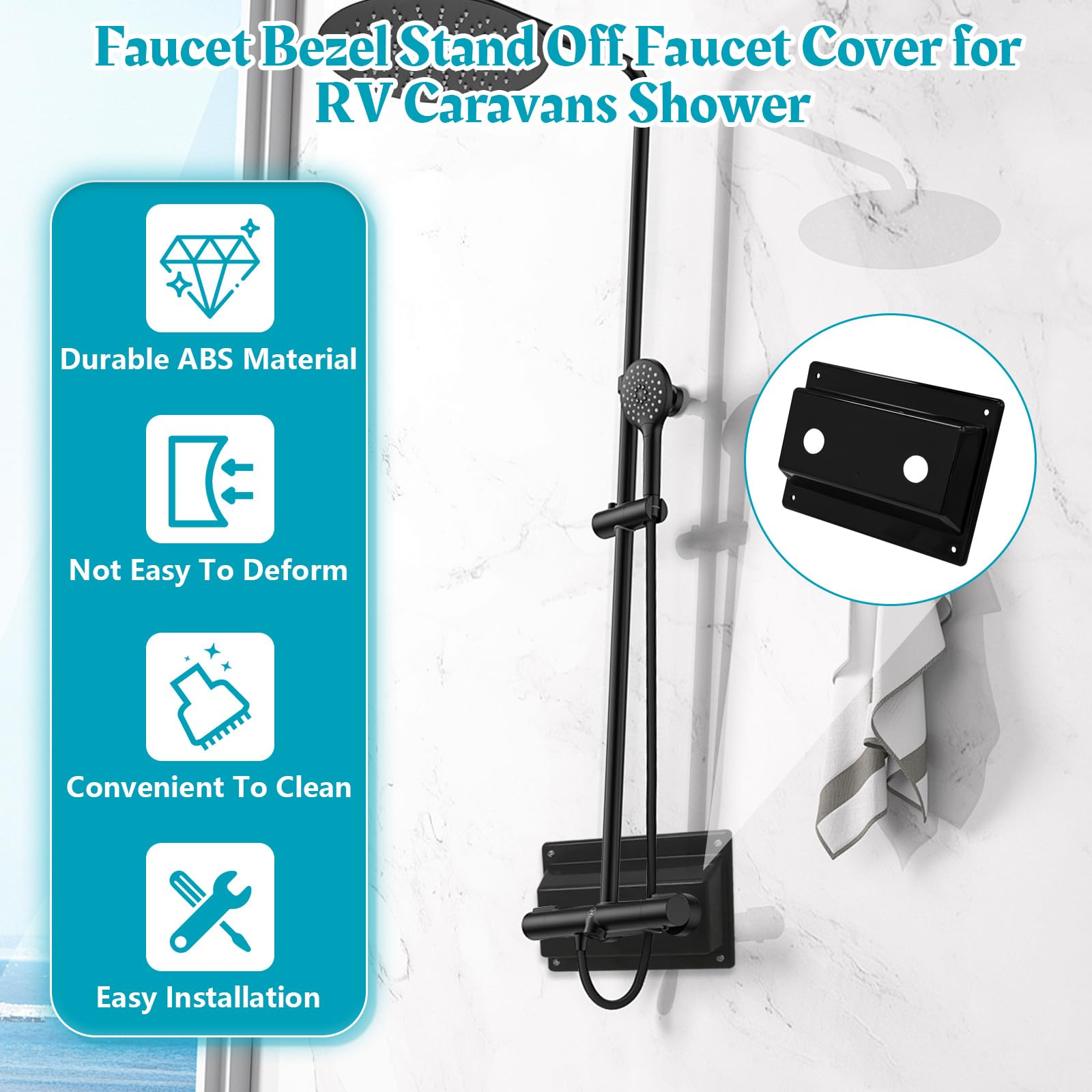 Showingo Cubierta de grifo negra para llave de coche, compatible con caravana, caravana, remolque, placa de ducha, pieza de repuesto