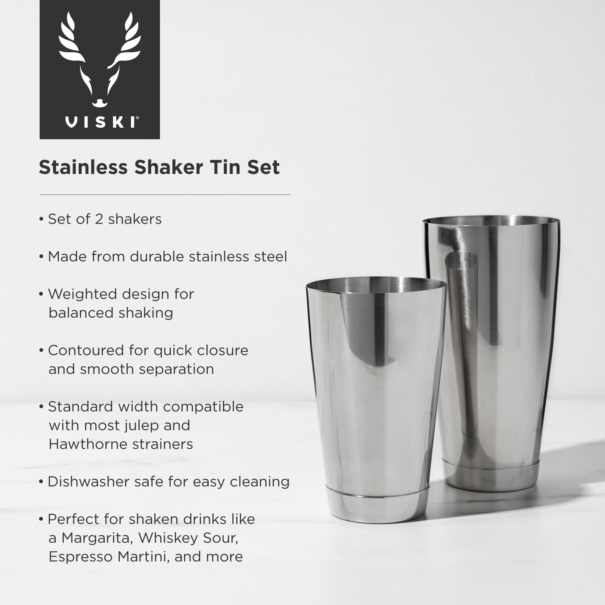 Viski Boston Lot de 2 shakers à cocktail en acier inoxydable Argenté 793,8 g et 510,3 g