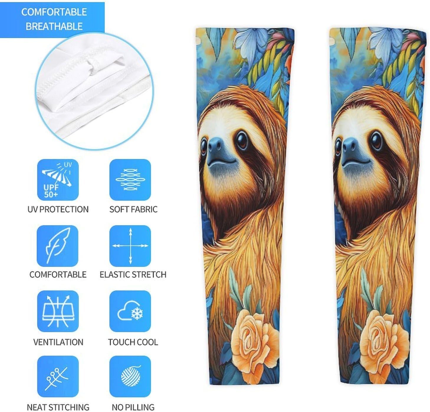 Sloth Flowers Arm Sleeves Sun Protection Sleeves Sports Cooling Arm Compression Sleeve for Men Women