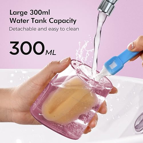 Miniatura 14 de Demita Irrigador dental inalámbrico para dientes, 10.1 fl oz, 3 modos, 5 puntas de chorro, púa eléctrica portátil para adultos, kit de limpieza