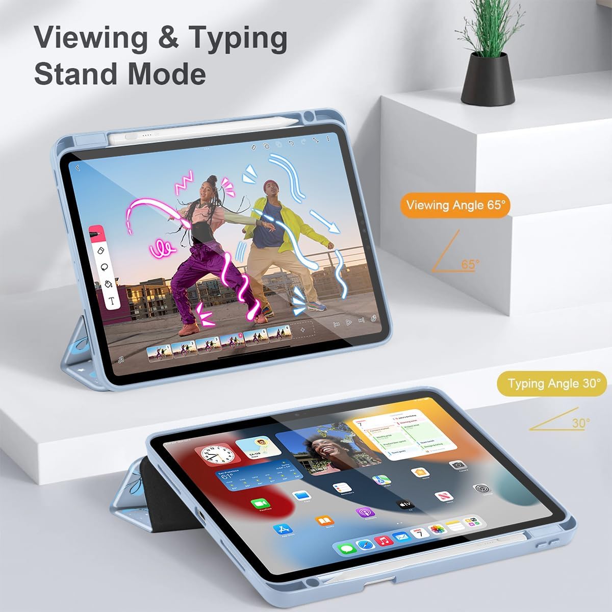 May Chen for iPad Pro 11 inch M2 4th Generation 2022, iPad Pro 11 3rd/2nd/1st Gen, Case with Transparent Shockproof Back Cover [Built-in Pencil Holder, Auto Sleep/Wake, Bows Blue