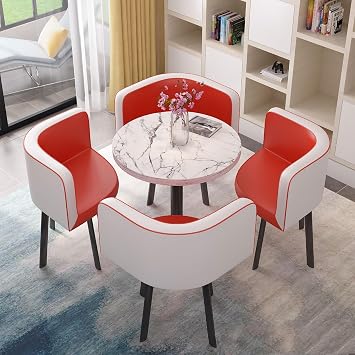 Generic Round Dining Table for 4 with Chairs Set for Kitchen, Reception Room, 5-Piece Dining Table Set, Comfortable Upolstered Cushion SeatRed,80cm/31.5in