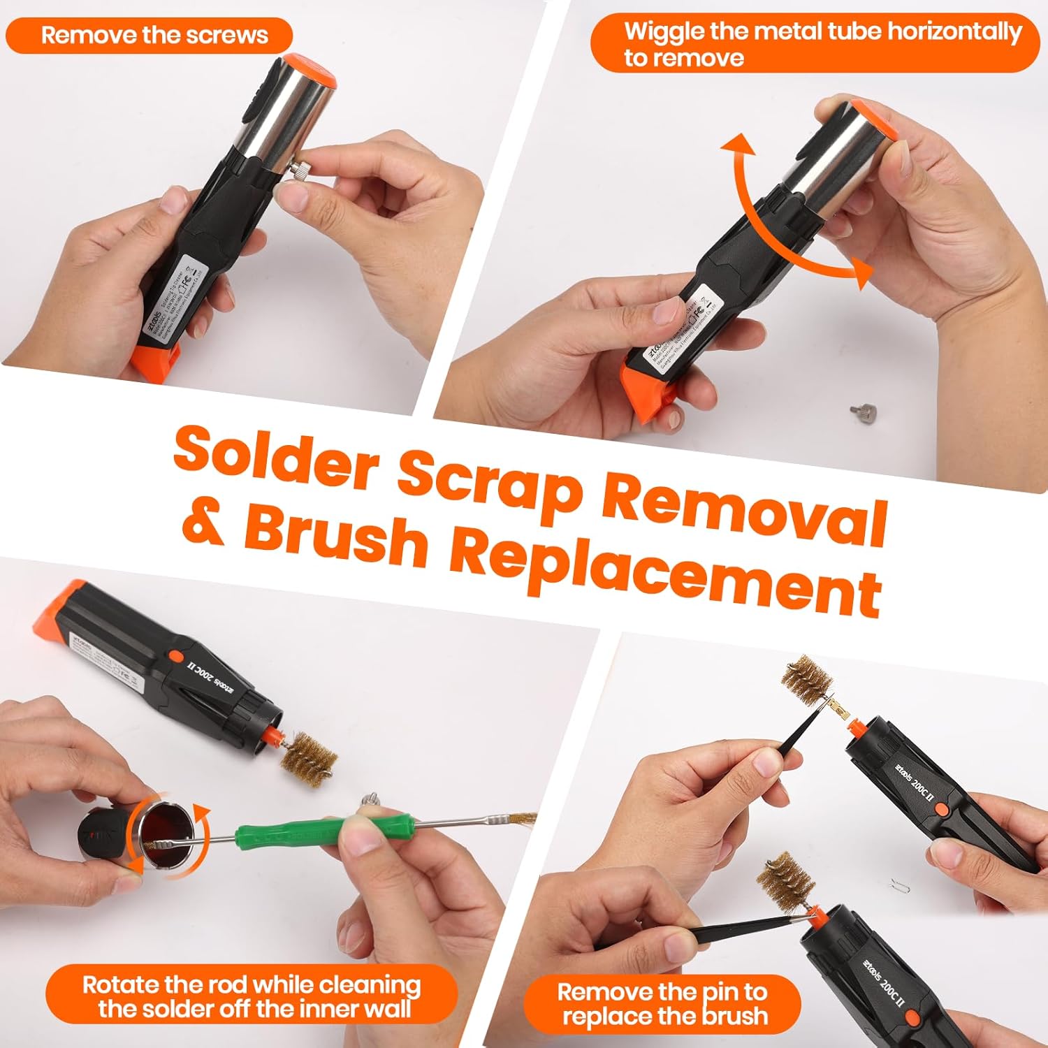 200C-II Soldering Tip Cleaner with 2 Cleaning Brushes, 1 Solder Residue Tool, Independent Power Button, Compact Soldering Iron Tip Cleaner Powered by Standard 9V Battery, Battery NOT Included
