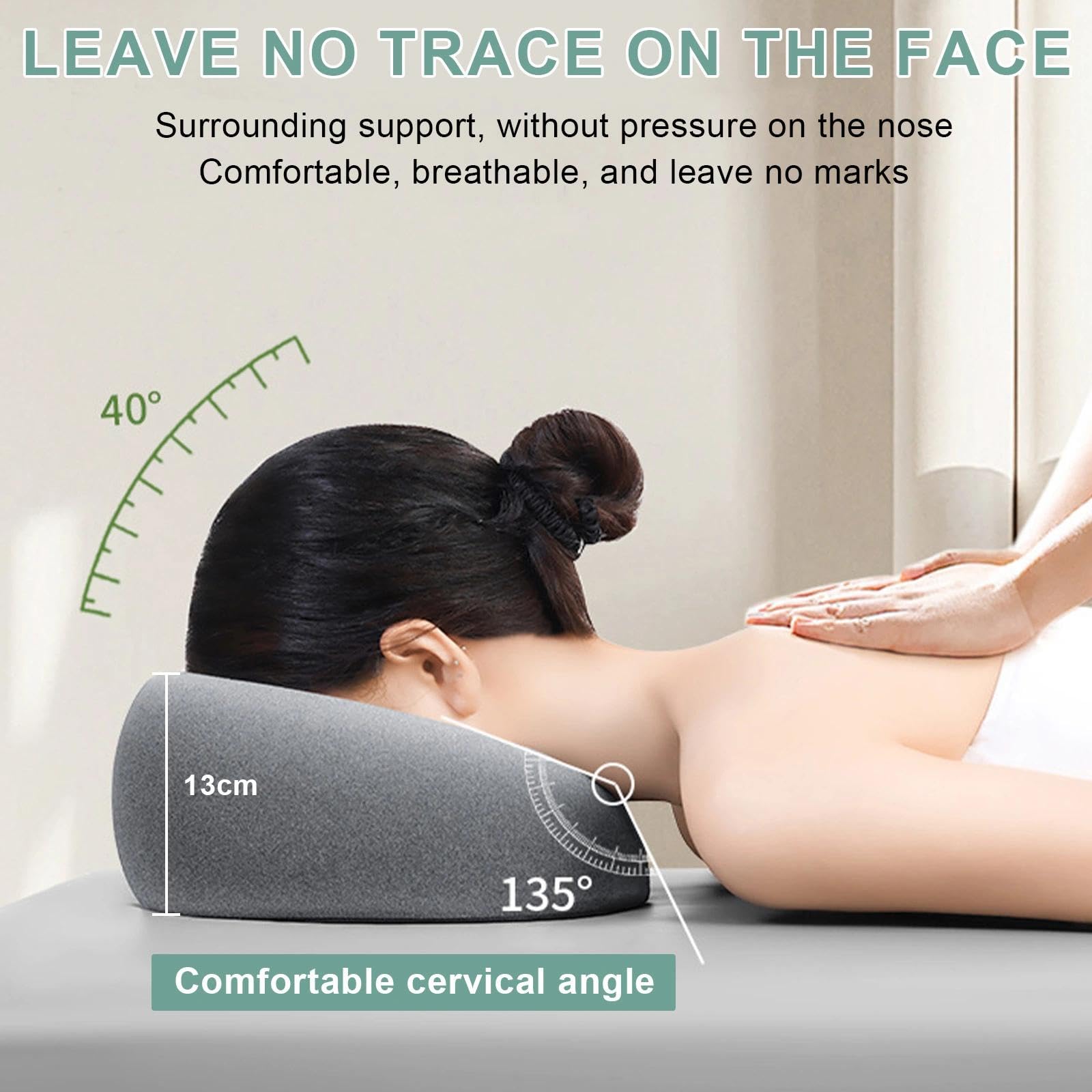 Almohada de Masaje Facial Boca Abajo con Agujero - Reposacabezas en Forma de U con Espuma Viscoelástica - Ideal para Camillas de Masaje, SPA, Salones de Belleza y Uso Doméstico（Gris）