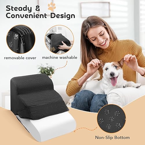 Miniatura 10 de Mestuel Escaleras para perros pequeños, escaleras para mascotas para sofá y cama, rampa para perros para interiores con espuma de alta densidad y