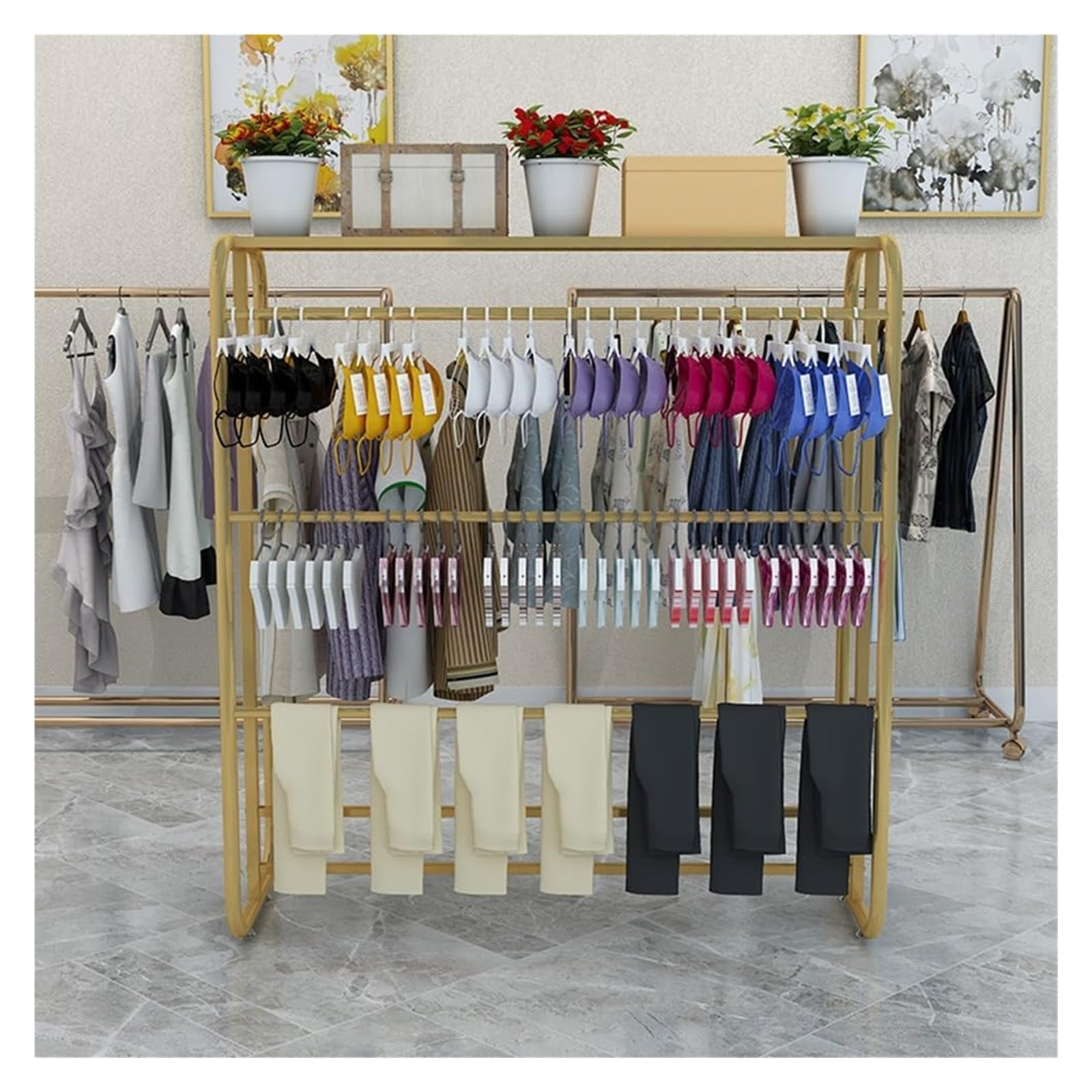 Appendiabiti, espositore per Indumenti Intimi, scaffale espositivo per Negozio di Lingerie in Ferro, Ripiani di stoccaggio bifacciali in Metallo per Negozi di Abbigliamento per Centri commer