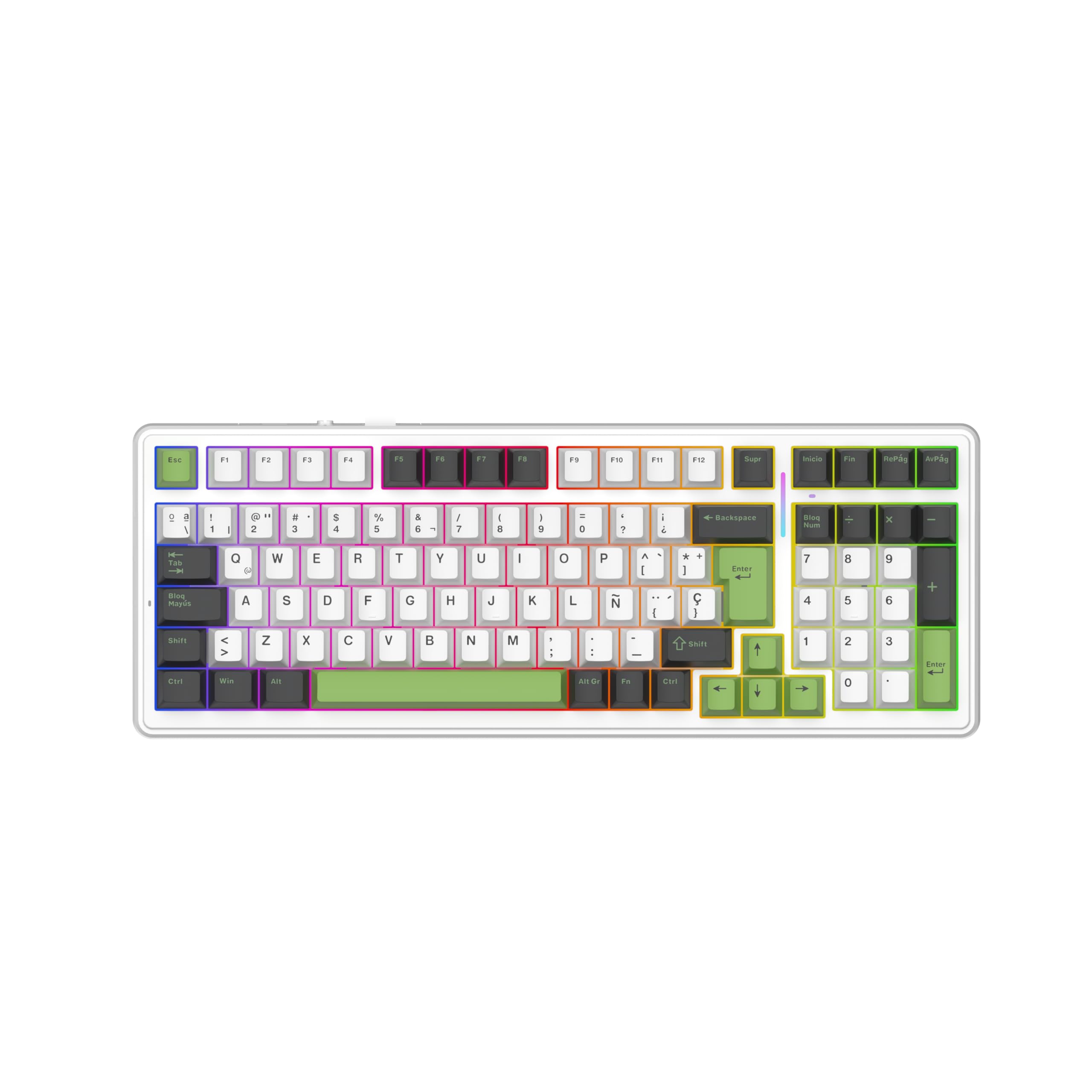 EPOMAKER x Aula F99 ISO-ES Mechanical Keyboard with Cable, Spanish Distribution 96%, Hot Swap, Lubricated Switches, PBT Keys, RGB, Numeric Keypad, Soft Gasket, for Gaming/Office (White Green)