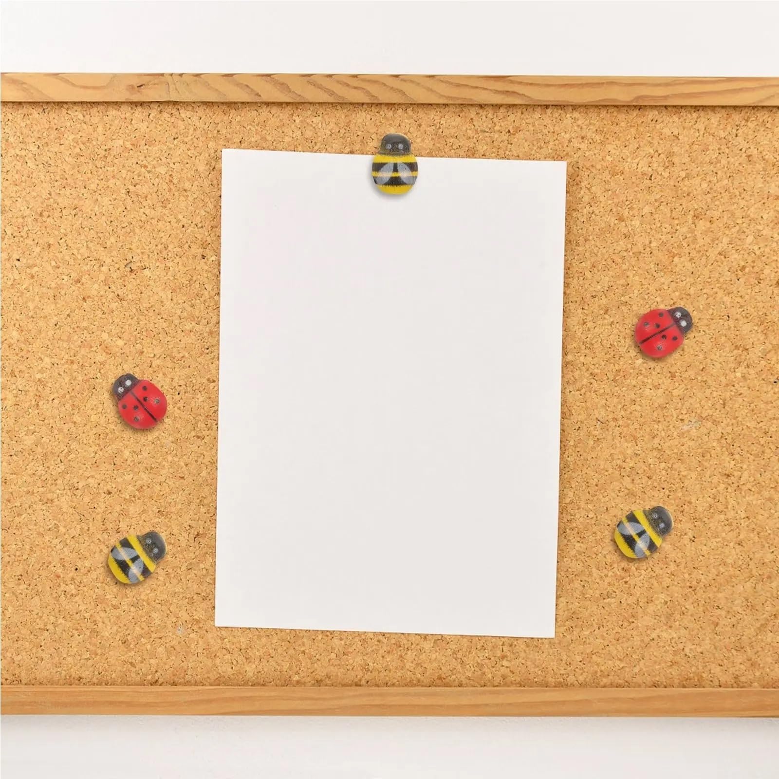 100 chinchetas de madera con diseño de mariquita de abeja para oficina, hogar, dibujos animados, accesorios de escritorio con forma de animal, para tablón de anuncios, tablero de corcho y mapa