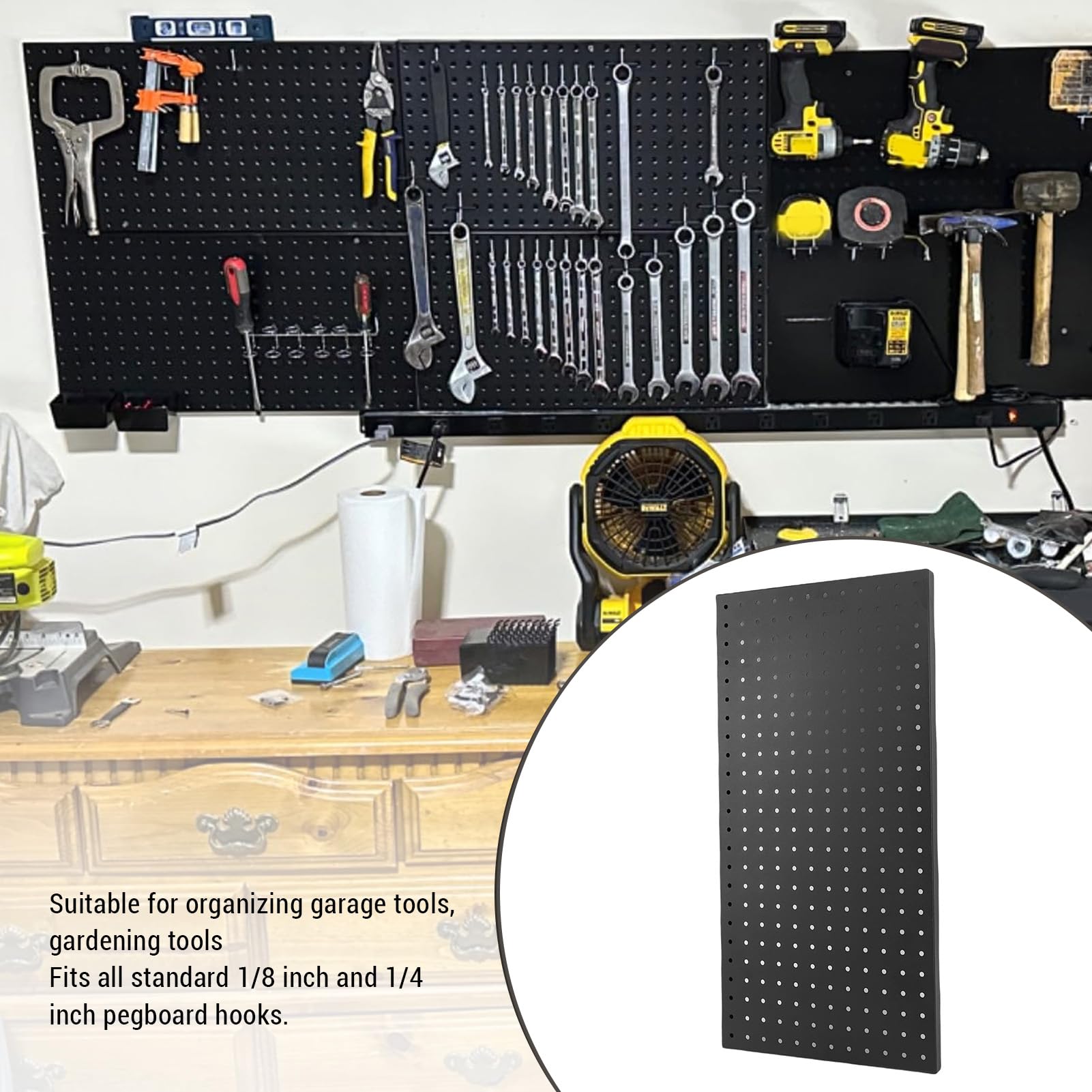 Asixxsix 3PCS Metal Pegboard Panele, 24x12 Cala Modułowe Tablice Narzędziowe Peg Board, Metalowe Panele ścienne Pegboard, System Magazynowania Narzędzi na Narzędziu Czarnego Pegboardu