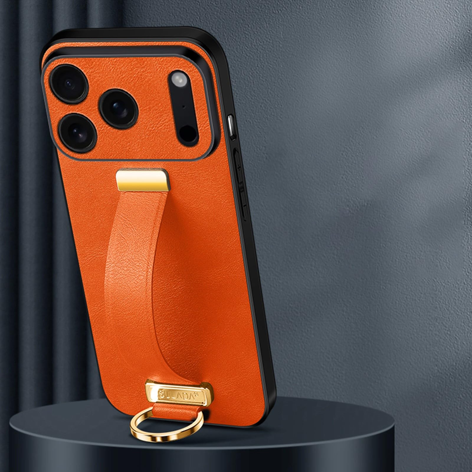 Étui iPhone 17 orange en cuir et silicone avec anneau support pour protection arrière optimale - 8