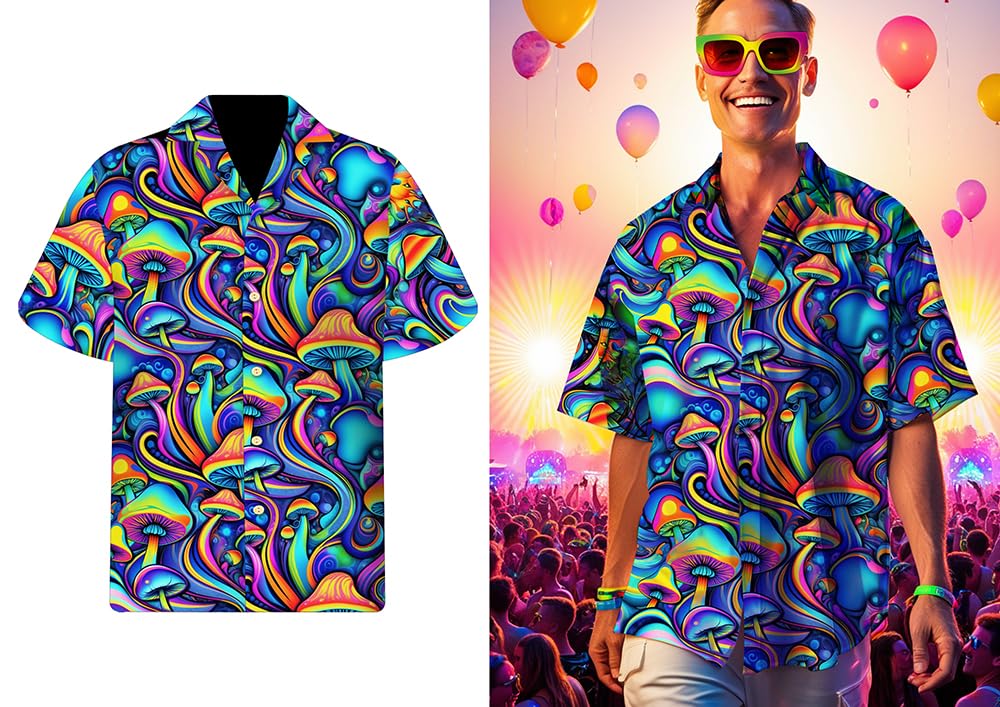 FIESTAS GUIRCA | Camisa Psicodélica Setas - Accesorio de Disfraz para Hombre Adulto - Ideal para Fiestas de los Años 70, Carnaval y Halloween - Estilo Hippie y Retro - Multicolor