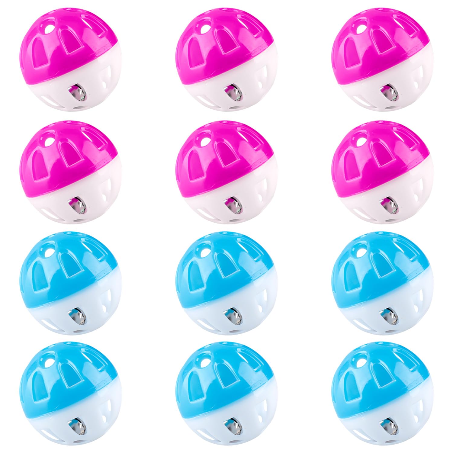 Hopzab 12PCS Cat Toy Balls with Bell for Indoor Cats, Interactive Plastic Kitten Toys with Rattle for Chase Training & Activity, Teasing Play Balls to Relieve Boredom