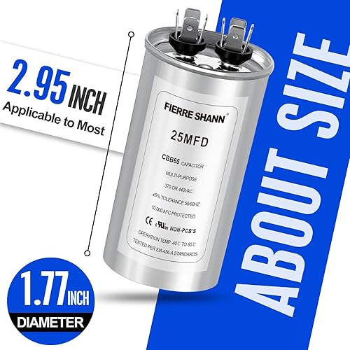 Miniatura 17 de Condensador de 50 uF/MFD para CA, 370 o 440 VCA CBB65 Condensadores redondos de doble carrera para funcionamiento del motor de CA, arranque