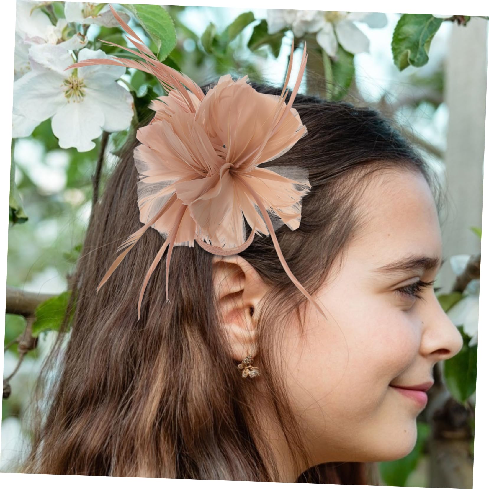 Pince à Cheveux Plume et Lin Kaki, 1 Pièce, Élégante