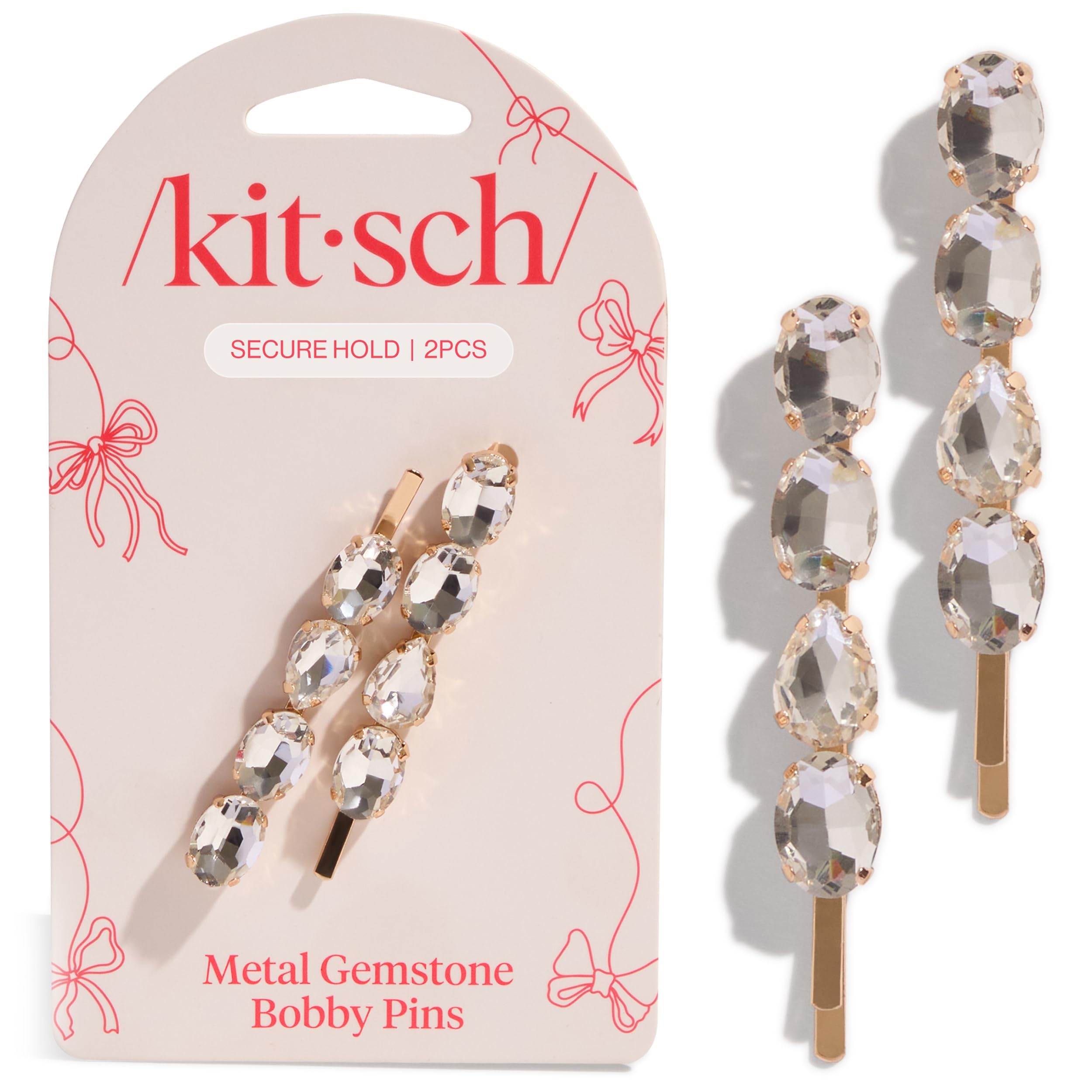 Kitsch Bobby Pins with White Gemstones – Rhinestone Hair Pins for Women Add Effortless Glamour & Secure Hold – Durable Decorative Hair Accessories –