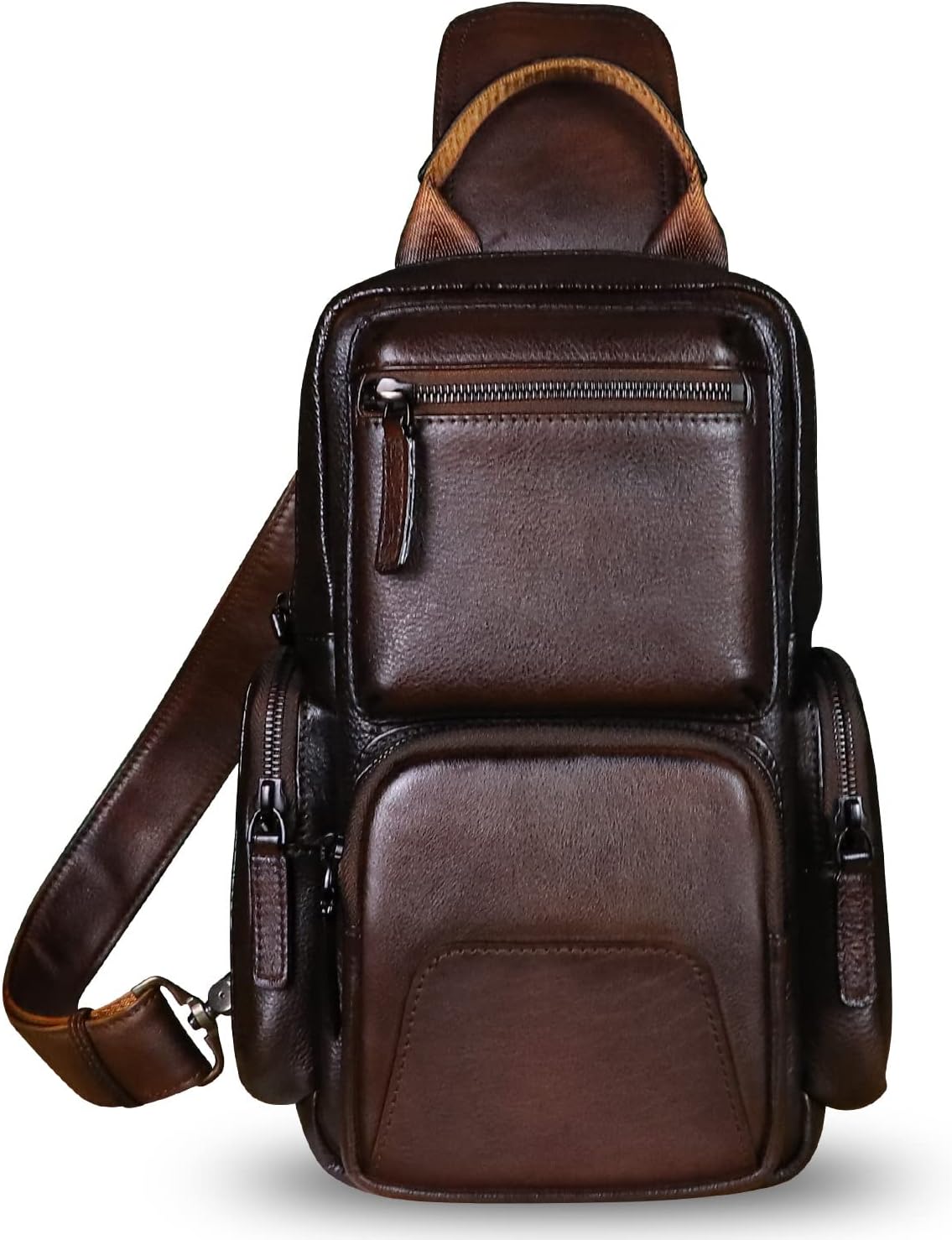 IVTG Genuine Leather Sling Bag Crossbody Casual Hiking Daypack Vintage Handmade Chest Bag Shoulder Backpack Motorcycle Pack (Coffee) - Image 2